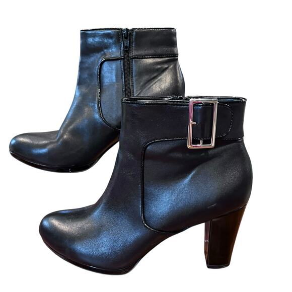 Giani Bernini Leather Heeled Ankle Boots 8.5 Buckle Zip F42292 Moto Grunge Punk - Picture 1 of 7